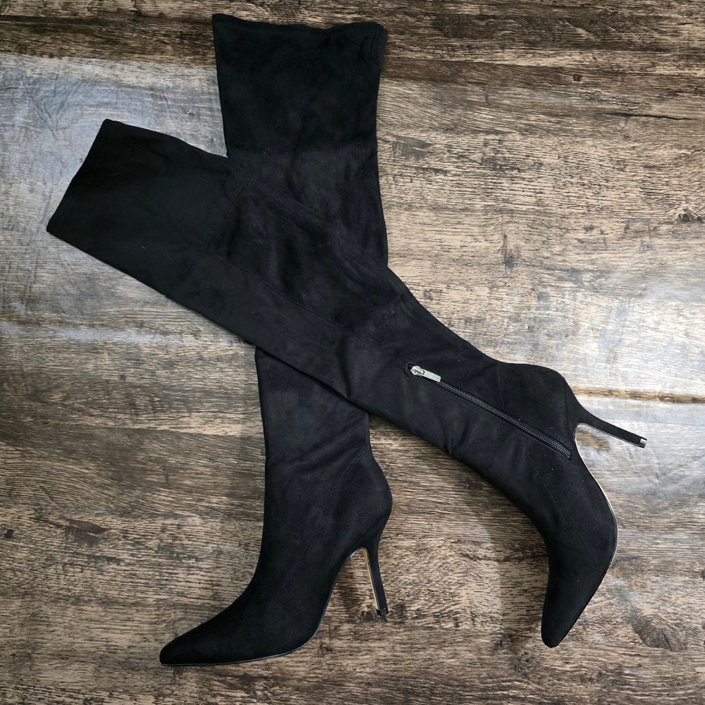 MARC FISHER Over The Knee Boots Womens 7M‎ Black Excellent Faux Suede Stiletto